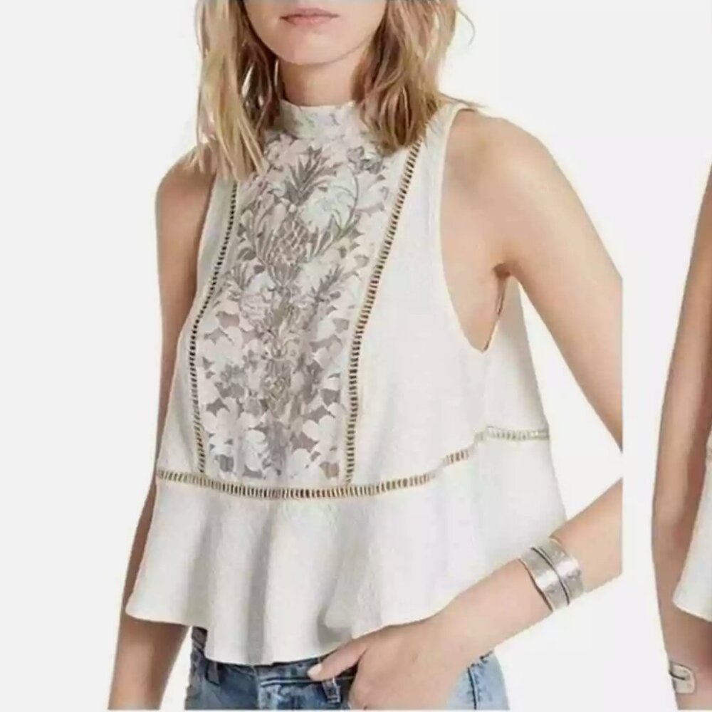 Free People Embroidered High Neck Blouse - Size M